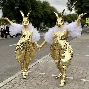 2025 personalizado de alta calidad espejo cara conejo arte traje plata Len Cosplay disfraz puesta en escena talento desfile de moda - Product Image 1