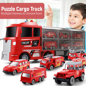 Camion porte-conteneurs en métal moulé sous pression avec 6 véhicules : pompiers, police, ingénierie, militaire, lumières et musique, jouet de jeu de rôle, cadeau - Product Image 3