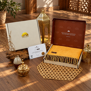 Gold Princess of Prayer Mat S Head Prayer Mat Faux Fur <b>Foam</b> Anti Grip Gold Tassel Premium 40x50cm with Box - Product Image 6