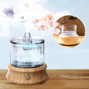 2023 new product Glass Reservoir aroma diffuser Natural Wood Base oil diffuser crystal glass Plastic Free essential oil diffuser