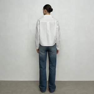 Chemise Henley pour femme en flanelle tissée <span class=keywords><strong>blanche</strong></span> avec logo sur le devant, manches longues, coupe classique, décontractée, printemps/été, séchage rapide, respirante - Product Image 4