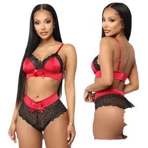 X1285 Produit phare Lingerie sexy en dentelle pour femmes Soutien-gorge <span class=keywords><strong>push</strong></span>-<span class=keywords><strong>up</strong></span> transparent Ensemble de culottes Nœud doux Sous-vêtements sensuels pour femmes Babydoll érotique - Product Image 5