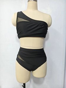 Costume da Bagno Personalizzato con Logo, Micro Perizoma in Rete, Bikini Monospalla, Set da Spiaggia con Laccetti, Patchwork in Rete, Push-up - Product Image 3
