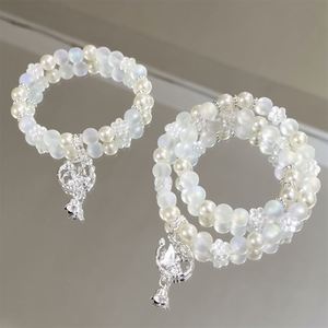 Pulsera de Cuentas de Cristal Roto de Doble Capa con Diseño Fantasía Palomitas de Maíz, Dije Flor de Melocotón, Color Degradado, Joyería de Pulsera de la Amistad para Mujer - Product Image 5