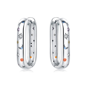 Nouvelles boucles d'oreilles en forme de U en laiton blanc, thème ciel étoilé éblouissant, exclusivement pour femmes - Product Image 6