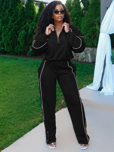 Kundenspezifisches Logo, Neuheit, Einfarbiges 2-Teiliges Set, Damenbekleidung, Mode Sport Herbst, Zweiteiliges Gerades Hosen-Set, Damen-Jogginganzüge - Product Image 4