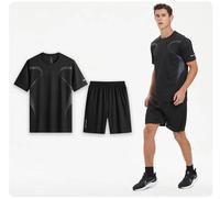 Ensemble short de sport pour hommes Vêtements de fitness 2 pièces en polyester pour la course à pied Survêtement de gymnastique