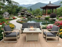 Table de jardin 4 pièces avec foyer et verre décoratif