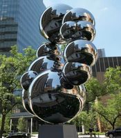 Fontaine à boule lumineuse moderne en acier inoxydable, style Art déco industriel, grande sphère miroir pour jardin extérieur