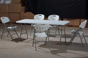 White Round Plastic <strong>Folding</strong> <strong>Table</strong> <strong>Dining</strong> for Outdoor Event Banquet Party - Product Image 6