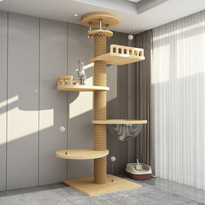 Floor-to-Ceiling <b>Cat</b> Tower Pet Scratcher <b>Tree</b> Wood+Sisal <b>Cat</b> House Durable Sturdy Washable Pet Toy for <b>Cats</b> Indoor Livingroom - Product Image 1