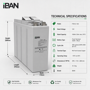 Batería VRLA de Terminal Frontal para Telecomunicaciones 350Cycles, 12V 100Ah, Batería de Plomo-Ácido AGM para UPS de Comunicación - Product Image 5