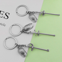 Porte-clés en métal modèle 3D Épée de fleur, Épée, Épée de Paris, Souvenir pour les fans de sport du club d'escrime, Cadeau pour les amateurs de sports d'escrime