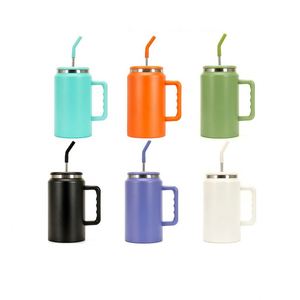 Wholesale 50oz <b>Large</b> Capacity Office Use Vacuum Insulated Stainless Steel Travel Car Tumbler Mug <b>Cup</b> with Handle and Straw - Product Image 3