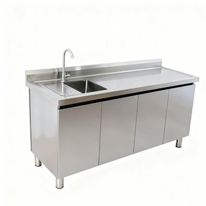 Meuble <span class=keywords><strong>de</strong></span> <span class=keywords><strong>cuisine</strong></span> professionnel en acier inoxydable personnalisable avec évier simple ou double et plan <span class=keywords><strong>de</strong></span> travail pour restaurant - Product Image 2