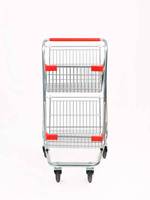 Chariot de courses à double étage en acier avec structure en maille pour supermarché intérieur