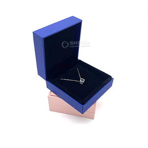 High End PU Rectangle Jewelry <b>Box</b> with Velvet Lining for Necklace Storage in Pink and Blue Colors Factory Direct - Product Image 1