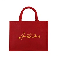 Sac fourre-tout personnalisable en faux lin rouge avec logo imprimé en feuille d'or pour Noël, anniversaire, fête, mariage, cadeau