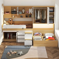 Lit superposé pour enfants avec armoire intégrée, meuble latéral multifonctionnel, lit de rangement, design minimaliste moderne, bois massif