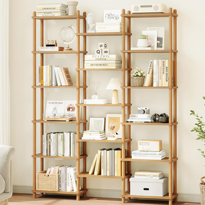 Estantería Abierta de Bambú Natural de 3 Columnas, Estantería Escalonada Multi-Nivel Independiente para Sala de Estar, <span class=keywords><strong>Dormitorio</strong></span> y Oficina, Almacenamiento y Exhibición - Product Image 1