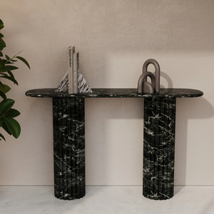 Mesa Consola KUMUSI FURNITURE Lorenzo Beige Travertino con Base Acanalado - Product Image 5