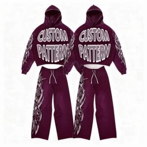 Conjunto de 2 Piezas de Felpa Francesa de Lujo para Hombre, Fabricante DongGuan, Sudadera con Capucha y Pantalones Deportivos con Estampado Completo Vintage Personalizado - Product Image 1