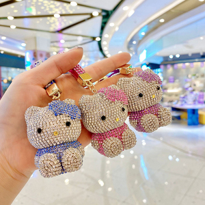 Dickmon Cute Cat Bling Key Ring Cartoon Character Diamond Key Chains Crystal Rhinestone Cat Keychains Luxury Keychain