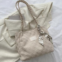 Sac fourre-tout en toile polyvalent incontournable pour femme, grand format, texture à carreaux, idéal pour le travail, le shopping et les voyages