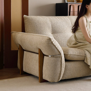 Chujian <strong>Sofa</strong> Vintage-style Cotton-linen Fabric Living Room <strong>Sofa</strong> <strong>MS</strong>-1959 Model High-end Solid Wood One Seat Removable Washable - Product Image 4