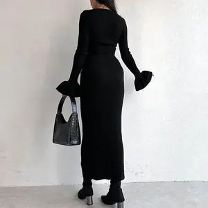 Custom Fall 2024 Fashionable Solid 2 Piece Set for Women Long Sleeve VNeck, Crop Top and Pants Outfits New Arrived/