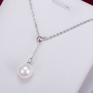 Collier en argent S925 en forme de Y avec pendentif en perle d'eau douce ronde de 8-9 mm sans défaut et chaîne réglable, port multiple - Product Image 3