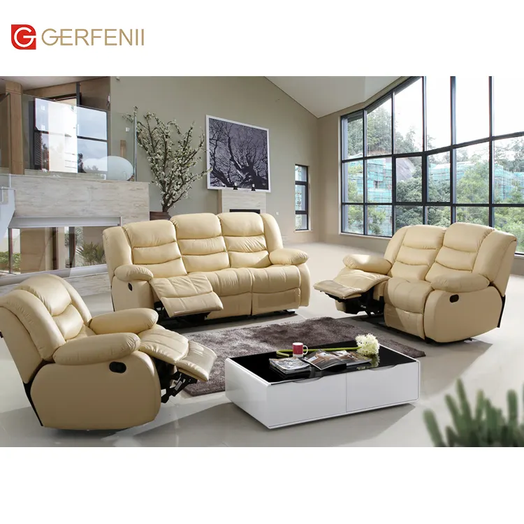 Hot Sell Sectionals Ligbank Lederen Elektrische Lounge Fauteuil Sofa Set Luxe Woonkamer Fauteuil Sofa Set 3 2 1