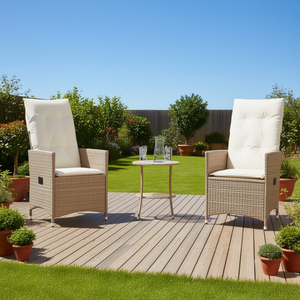 ชุดบิสโทรหวายโพลีสีเบจ 3 ชิ้นพร้อมเบาะรองนั่ง เฟอร์นิเจอร์ลานกลางแจ้งสำหรับ 2 คน - Product Image 2