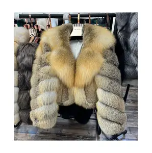 RX Furs Manufacturer Custom Chic Casual Office Lady Street Wear Elegant Golden Island Fox Fur Jackets For Women Winter