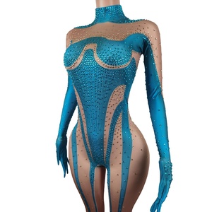 Guantes de manga larga brillantes para mujer, peleles de escenario, leotardo de baile en barra, <span class=keywords><strong>fiesta</strong></span> de cumpleaños, <span class=keywords><strong>mono</strong></span> Sexy de una pieza con diamantes de imitación - Product Image 6