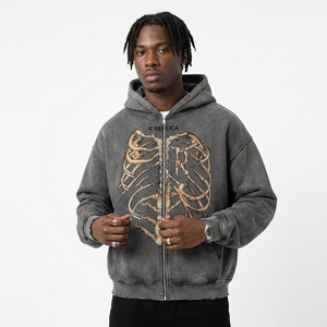 Sweat-shirt à capuche surdimensionné pour homme avec imprimé squelette, vêtement décontracté d'automne, 100% coton, doublure en molleton tricoté - Product Image 6