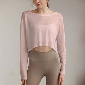 เสื้อโยคะผ้าฝ้ายแขนยาวของผู้หญิงเสื้อหลวมบางระบายอากาศใหม่ - Product Image 4