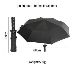 Parapluie de voyage pliable semi-automatique à trois plis en polyester noir, style moderne et créatif, parapluie de soleil, cadeaux d'affaires - Product Image 2