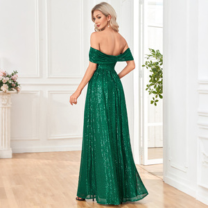 Vestido de Noche Verde con Lentejuelas y Hombros Descubiertos para Mujer, con Abertura Alta y Fruncido, Largo, para Fiesta de Graduación, Dama de Honor, Vestidos Formales Personalizados al por Mayor - Product Image 2