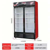 Réfrigérateur-congélateur vitré à double température avec refroidissement par air, sans givre et 2 portes, pour usage domestique ou commercial