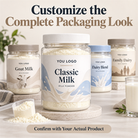 Emballage personnalisé pour poudre de lait en marque blanche, pot transparent en PET avec couvercle à logo pour marques de produits laitiers, vente en gros