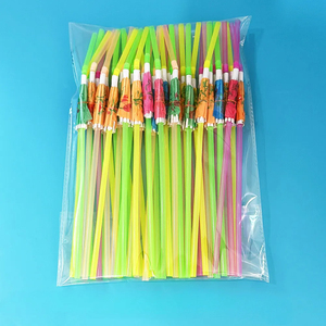 50 pailles en plastique jetables par sachet, colorées avec parapluie, accessoires pour boissons d'été, décorations de fête de mariage - Product Image 6