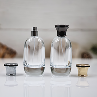 Vente en gros de bouteille de parfum plate en verre de 100ml couvercle en alliage de zinc boîte-cadeau personnalisée diffuseur sérigraphie manipulation de surface de gel