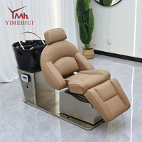 Kit de fauteuil de coiffure de luxe avec bac à shampoing électrique et base en acier inoxydable argenté pour salon