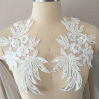 Nouvelle Applique Décorative en Dentelle Brodée de Perles Dorées et Blanches, en Maille, pour Robe de Mariée ou Voile