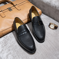Mocassins décontractés en cuir véritable à enfiler, motif quadrillé en relief, antidérapants, légers, toutes saisons, noirs