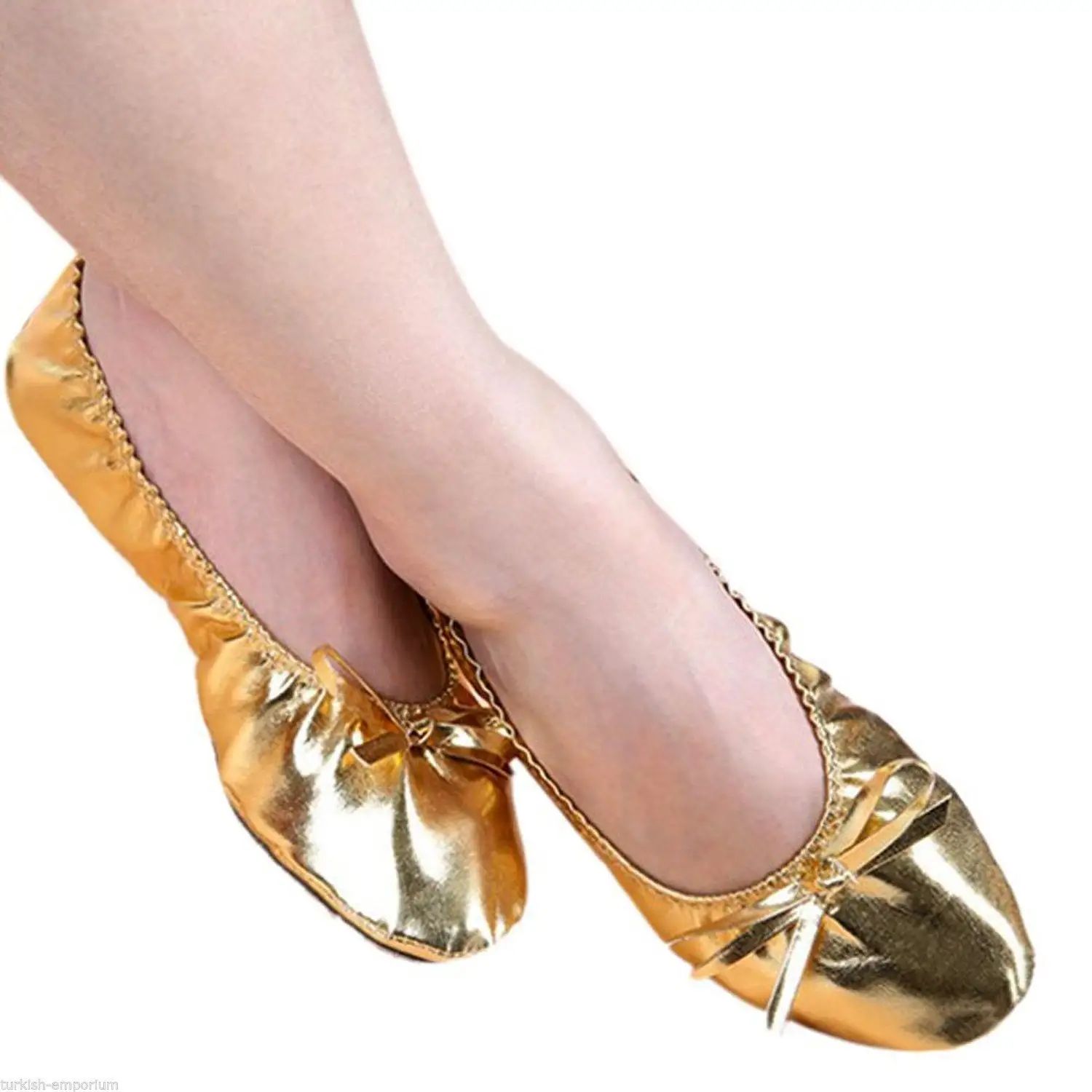 Womens Girls PU Leather Ballet Slippers Dance Shoes Flat Belly Dance Trainers