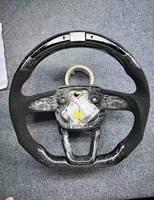 Volant de course en fibre de carbone forgée avec LED pour Audi Q5 Q6 Q7 Q8, volant modifié en Alcantara suédé avec surpiqûres rouges