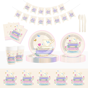 DAMAI New Customized Design Geometric Theme <b>Disposable</b> Dessert Dinner Paper Plates Cups Napkin Tableware Set for Back to School - Product Image 1