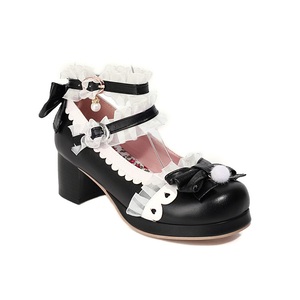 Zapatos de Tacón Cuadrado Estilo Lolita Kawaii, Zapatos de Princesa para Cosplay, Tacones Redondos con Lazo Delantero y Cordones en el Tobillo - Product Image 5